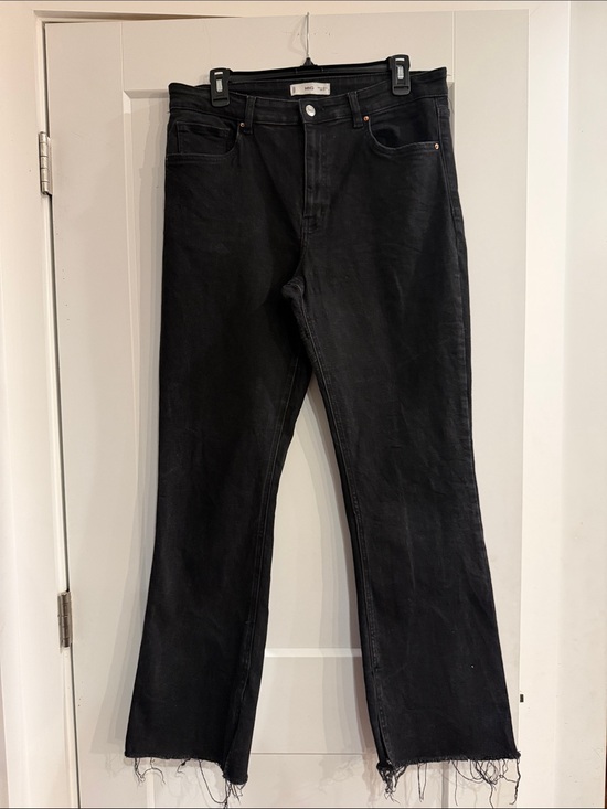 Mng Jeans Denim - MNG Black Wide-Leg Frayed-Hem Jeans Spilt bottom